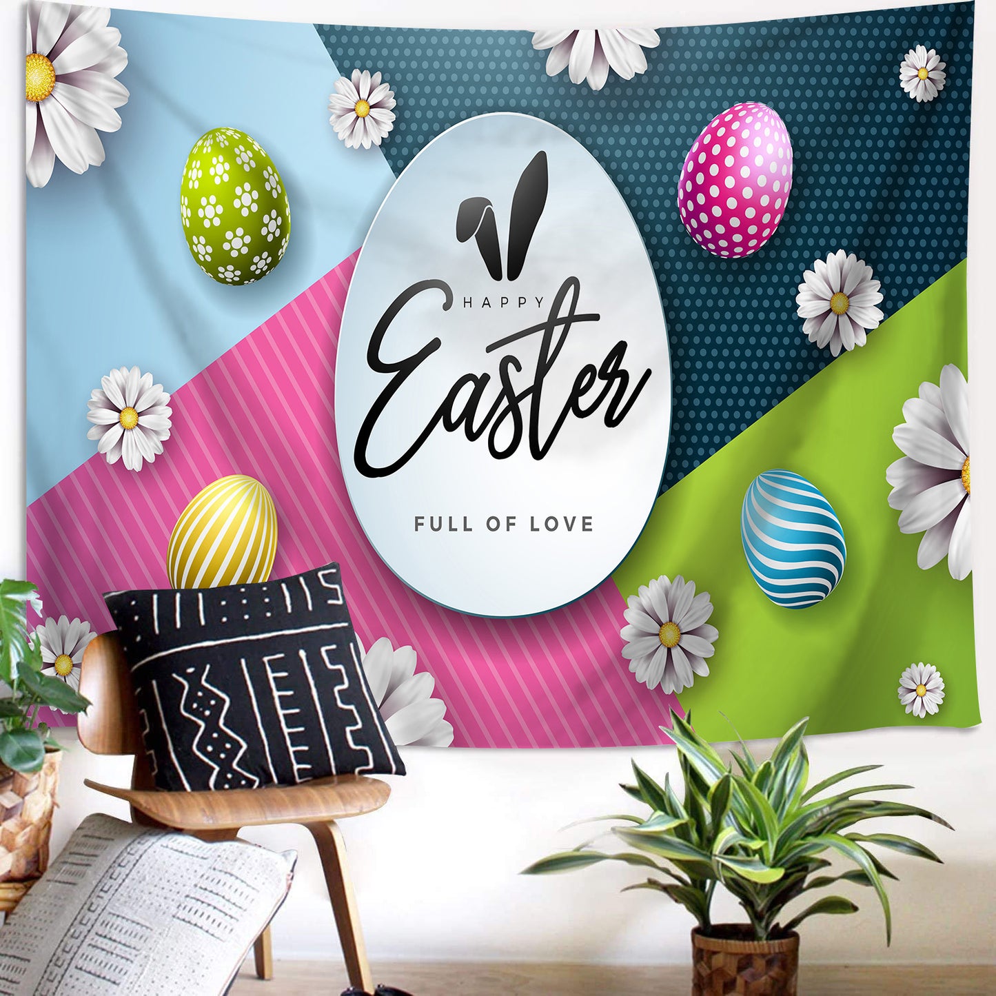 Customizable Easter Bunny & Eggs Party Banner Spring Easter Backdrop Perfect for Indoor/Outdoor Celebrations, Festive Photo Backdrop