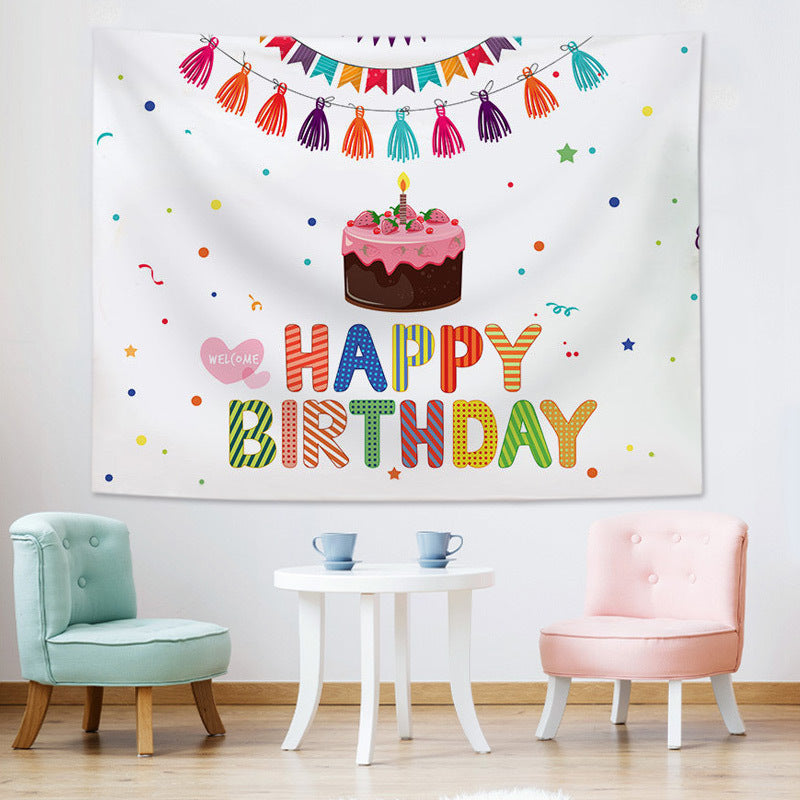 Customizable Happy Birthday Tapestry for Classroom & Office Decor, Festive Photo Booth Prop