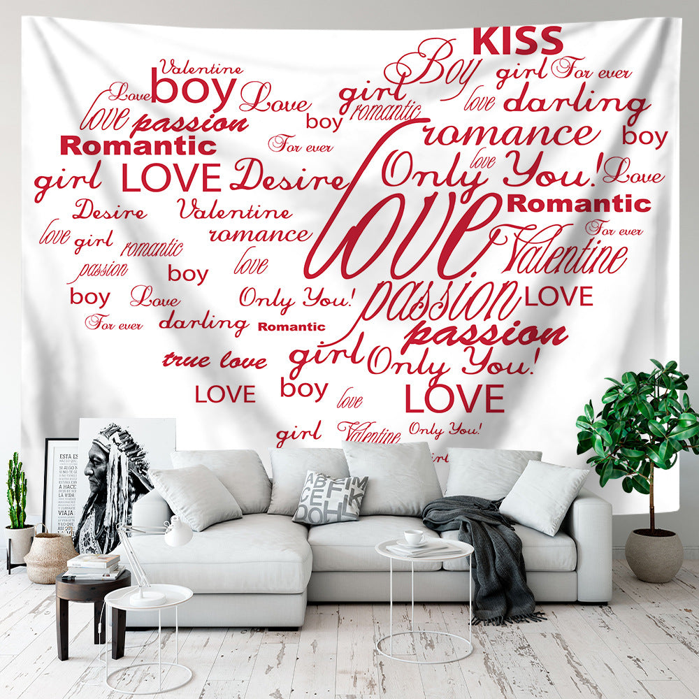 Customizable Happy Valentine's Day Tapestry Red Love Heart Shape Tapestry Decoration