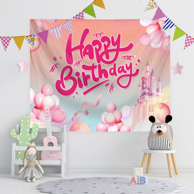 Customizable Happy Birthday Tapestry for Classroom & Office Decor, Festive Photo Booth Prop