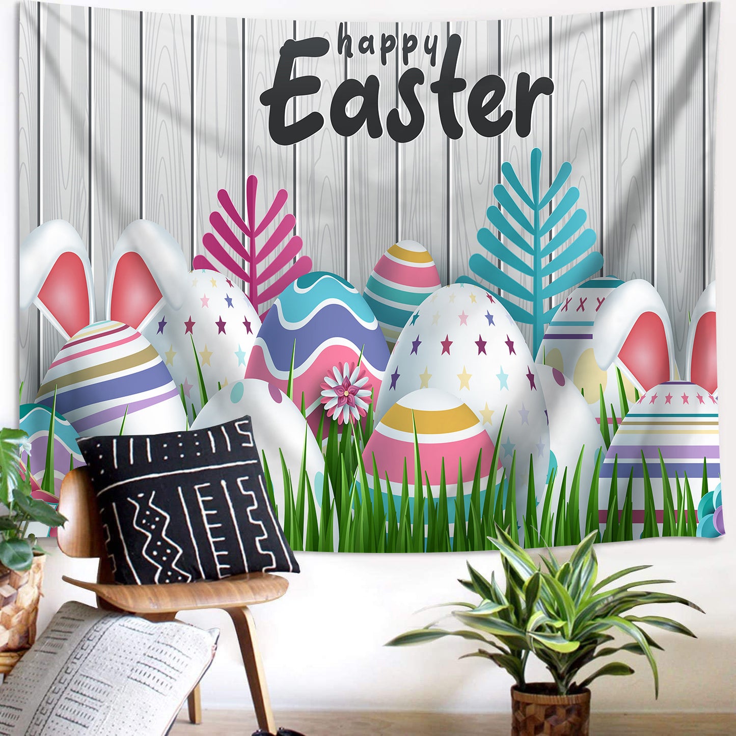 Customizable Easter Bunny & Eggs Party Banner Spring Easter Backdrop Perfect for Indoor/Outdoor Celebrations, Festive Photo Backdrop