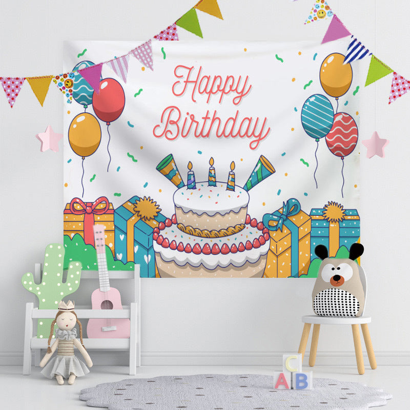 Customizable Happy Birthday Tapestry for Classroom & Office Decor, Festive Photo Booth Prop