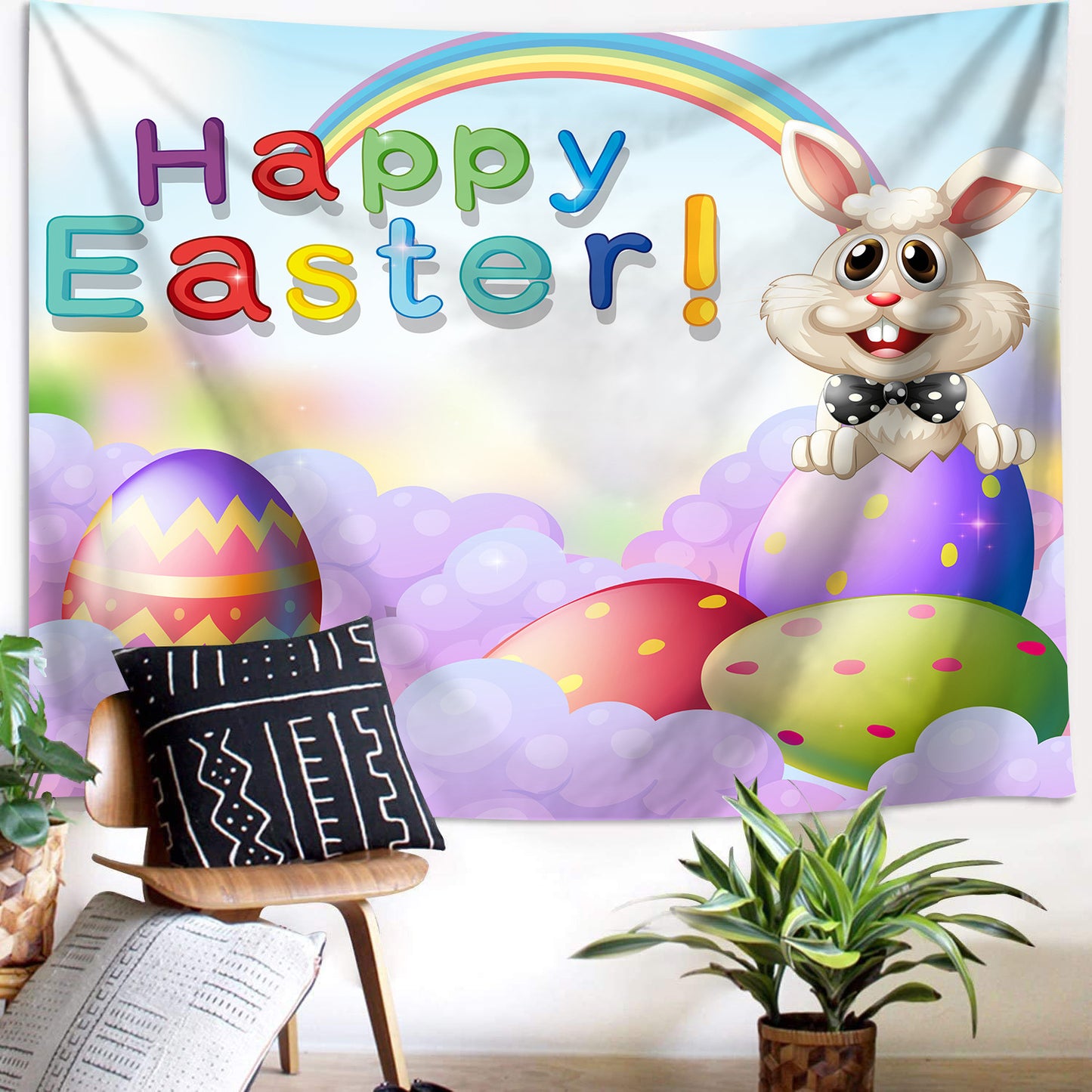 Customizable Easter Bunny & Eggs Party Banner Spring Easter Backdrop Perfect for Indoor/Outdoor Celebrations, Festive Photo Backdrop