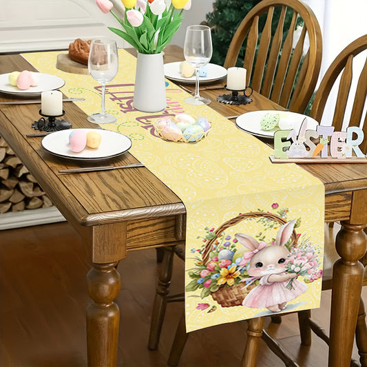 Customizable Easter Bunny and Carrot Design Polyester Table Runner, Rectangular, 13 x 72 Inches, for Indoor & Outdoor Spring Summer Party Decor, Kitchen and Farmhouse Table Decoration