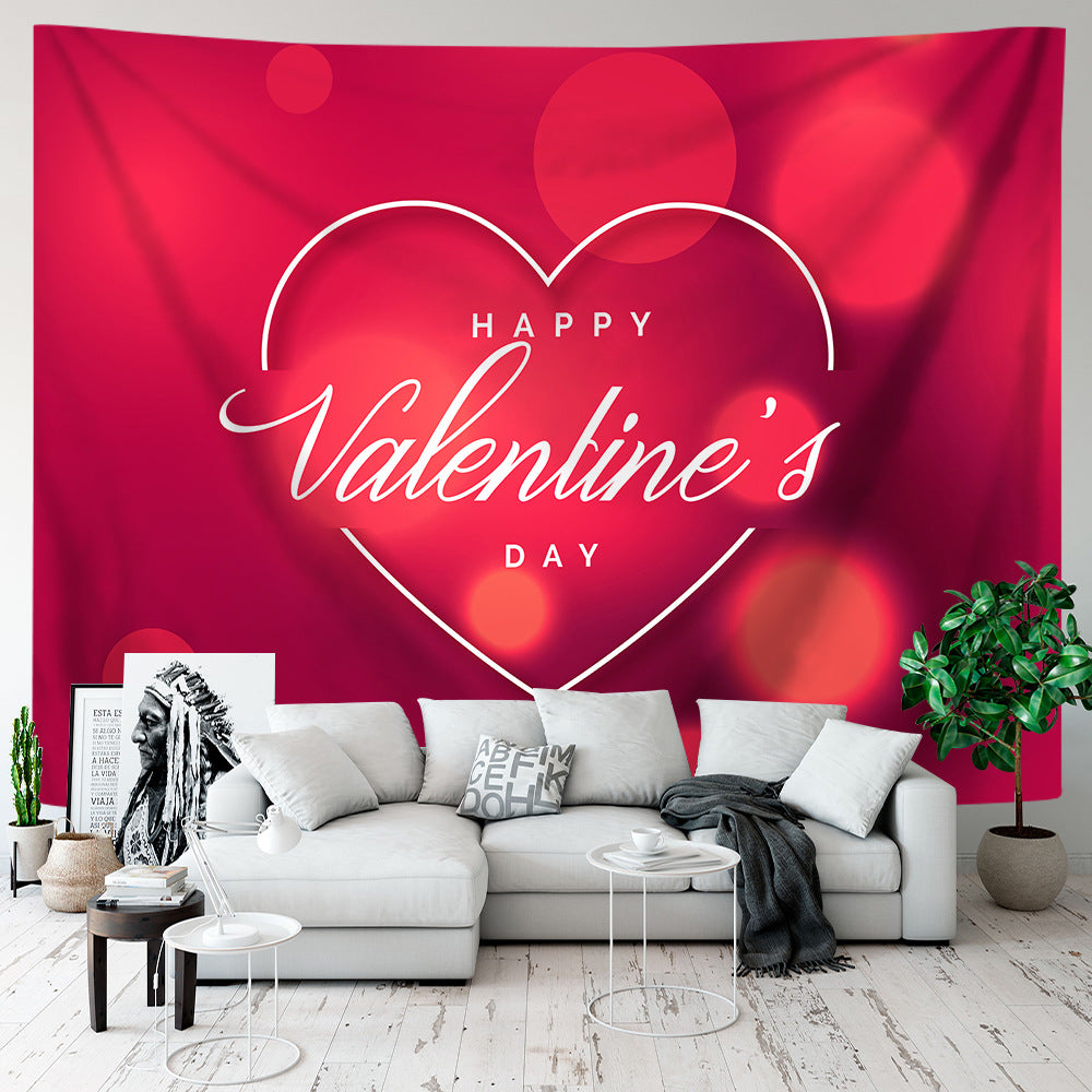 Customizable Happy Valentine's Day Tapestry Red Love Heart Shape Tapestry Decoration