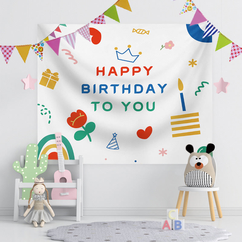 Customizable Happy Birthday Tapestry for Classroom & Office Decor, Festive Photo Booth Prop