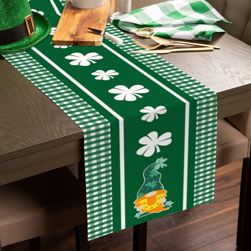 Customizable St. Patrick'S Day Linen Table Runner, 100% Woven Linen Rectangular Table Decor, with Shamrock Clover Design, for Irish Themed Parties, Holiday Dining, Indoor & Outdoor Use, Available in Multiple Sizes