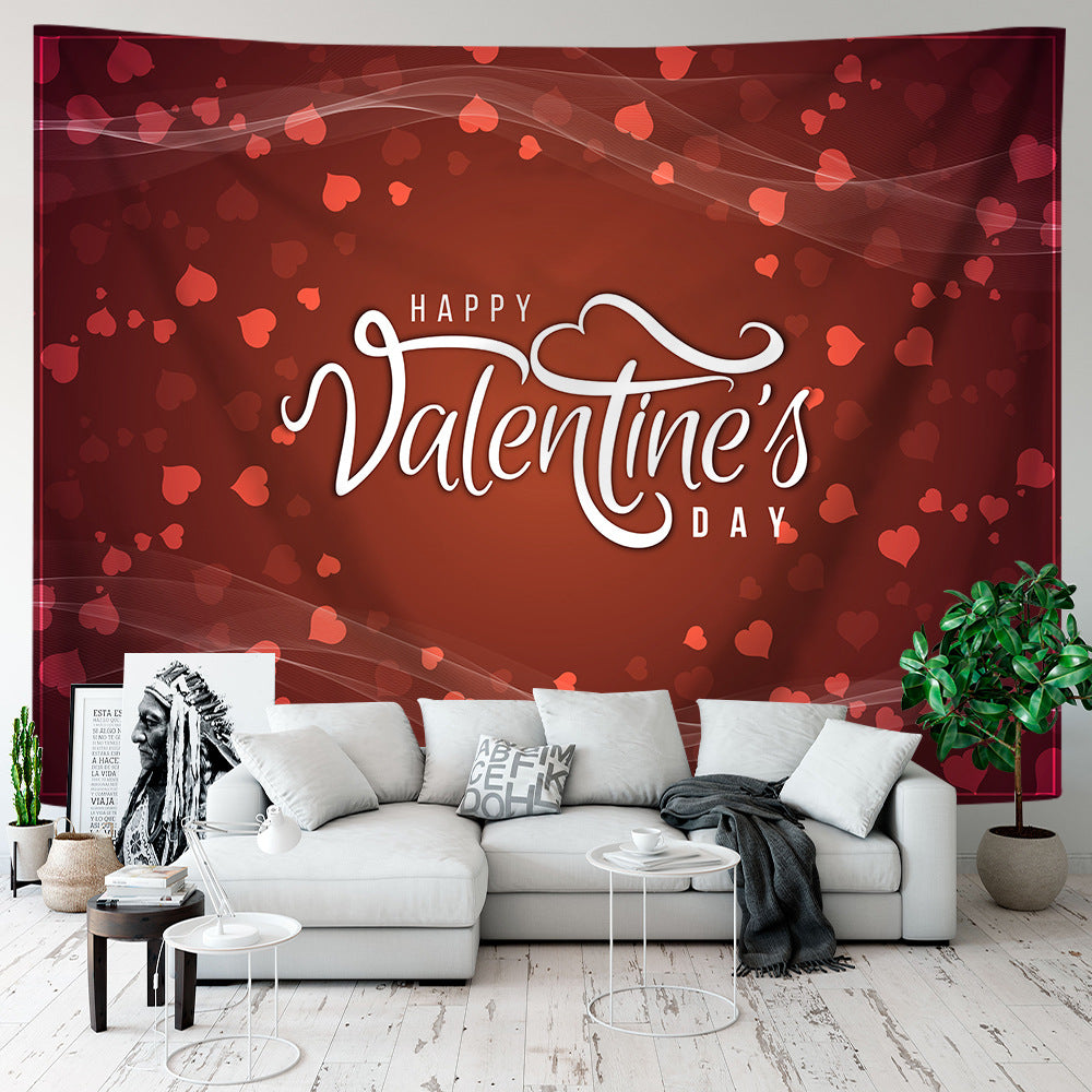 Customizable Happy Valentine's Day Tapestry Red Love Heart Shape Tapestry Decoration