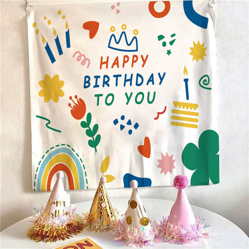 Customizable Happy Birthday Tapestry for Classroom & Office Decor, Festive Photo Booth Prop