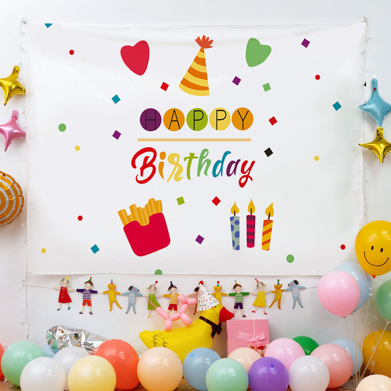 Customizable Happy Birthday Tapestry for Classroom & Office Decor, Festive Photo Booth Prop