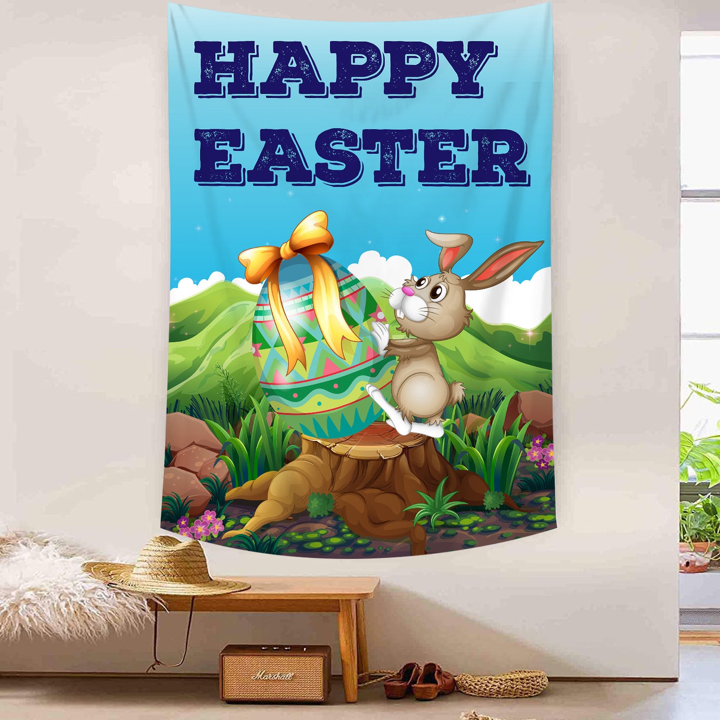 Customizable Easter Bunny & Eggs Party Banner Spring Easter Backdrop Perfect for Indoor/Outdoor Celebrations, Festive Photo Backdrop