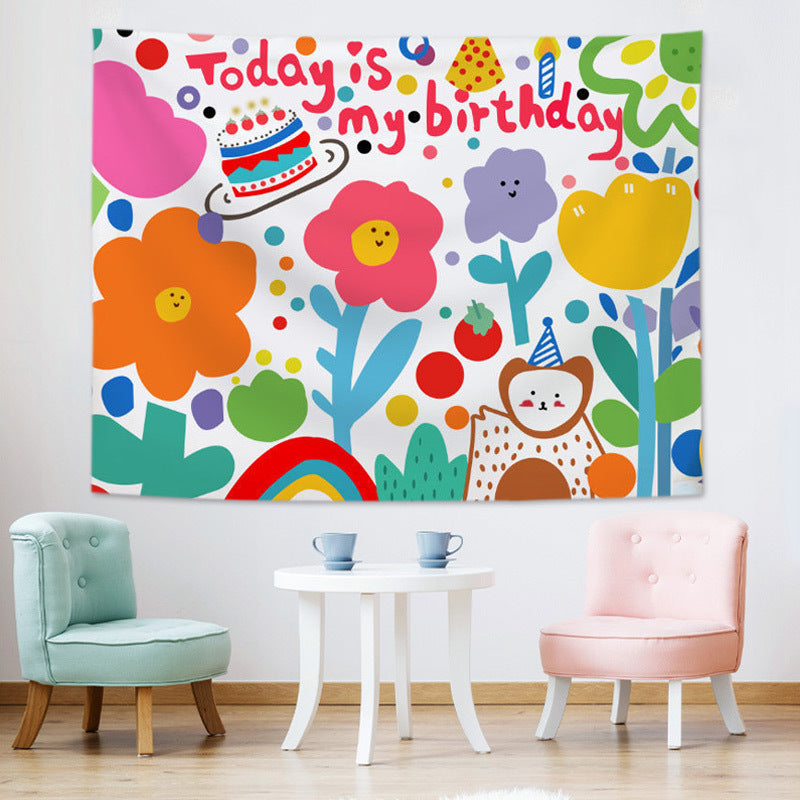 Customizable Happy Birthday Tapestry for Classroom & Office Decor, Festive Photo Booth Prop