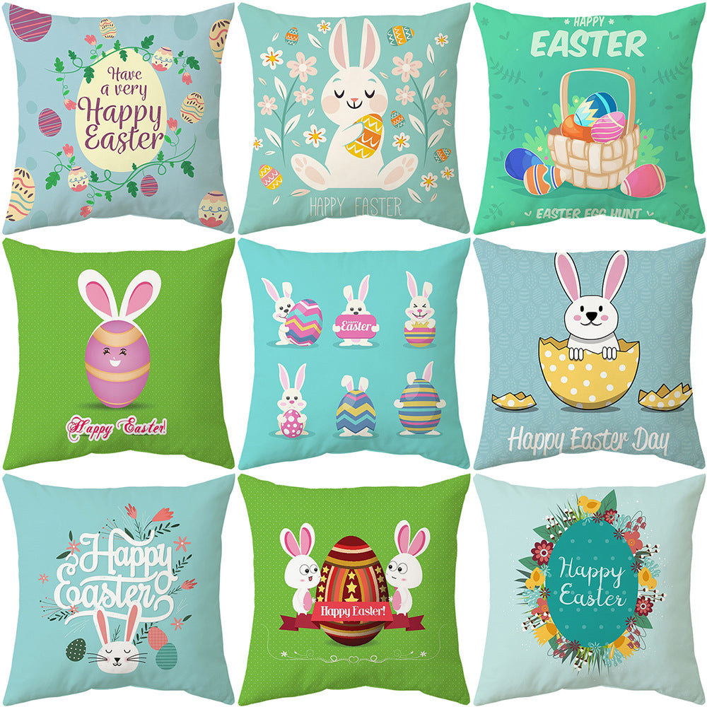 Customizable Easter Bunny Pillow Covers, 18x18 Inch, Bunny & Eggs Design, Woven Polyester, Decorative Cushion Covers for Living Room, Sofa, Bedroom