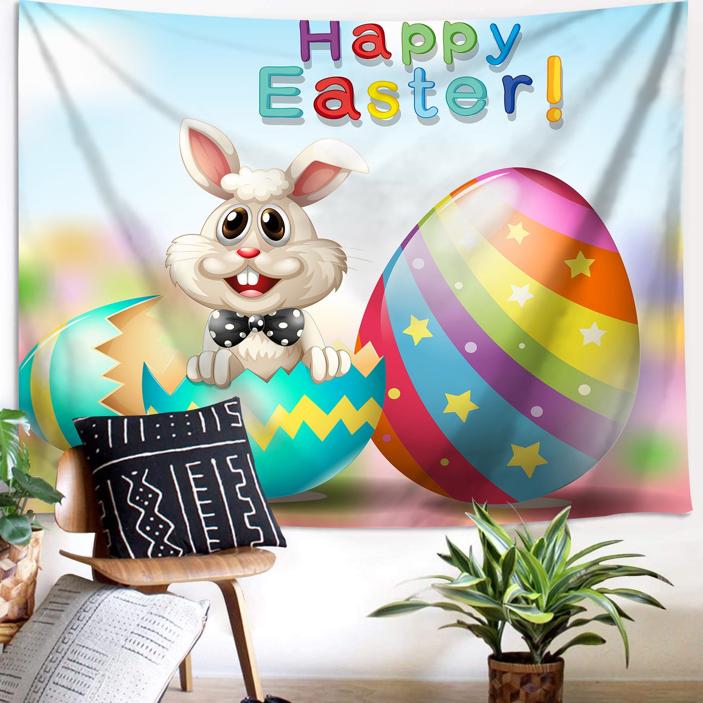 Customizable Easter Bunny & Eggs Party Banner Spring Easter Backdrop Perfect for Indoor/Outdoor Celebrations, Festive Photo Backdrop