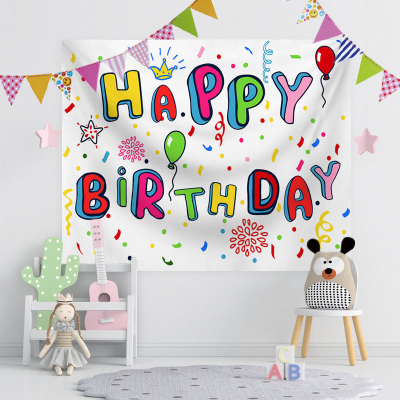 Customizable Happy Birthday Tapestry for Classroom & Office Decor, Festive Photo Booth Prop