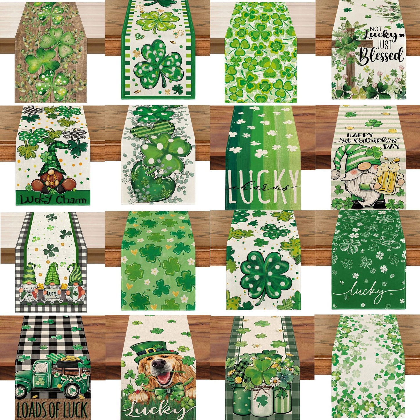 Customizable St. Patrick'S Day Linen Table Runner, 100% Woven Linen Rectangular Table Decor, with Shamrock Clover Design, for Irish Themed Parties, Holiday Dining, Indoor & Outdoor Use, Available in Multiple Sizes