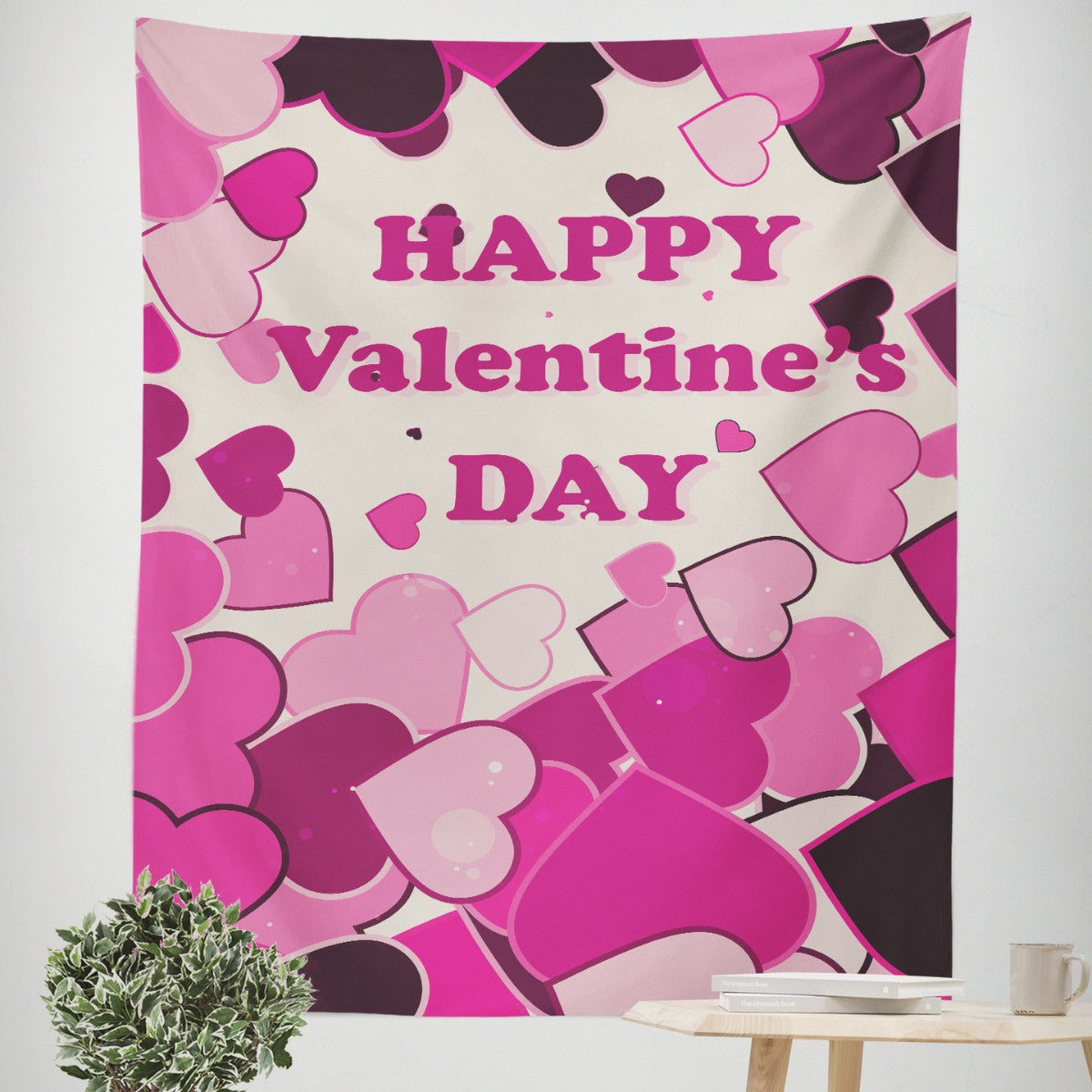 Customizable Happy Valentine's Day Tapestry Red Love Heart Shape Tapestry Decoration