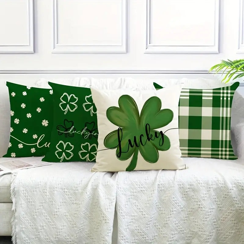 Customizable Patrick's Day Decorative Throw Pillow Covers, 18x18inch, Green Floral Leaf Design, Coastal Style, Polyester, Zippered Cushion Cases for Home Bedroom Sofa Decor