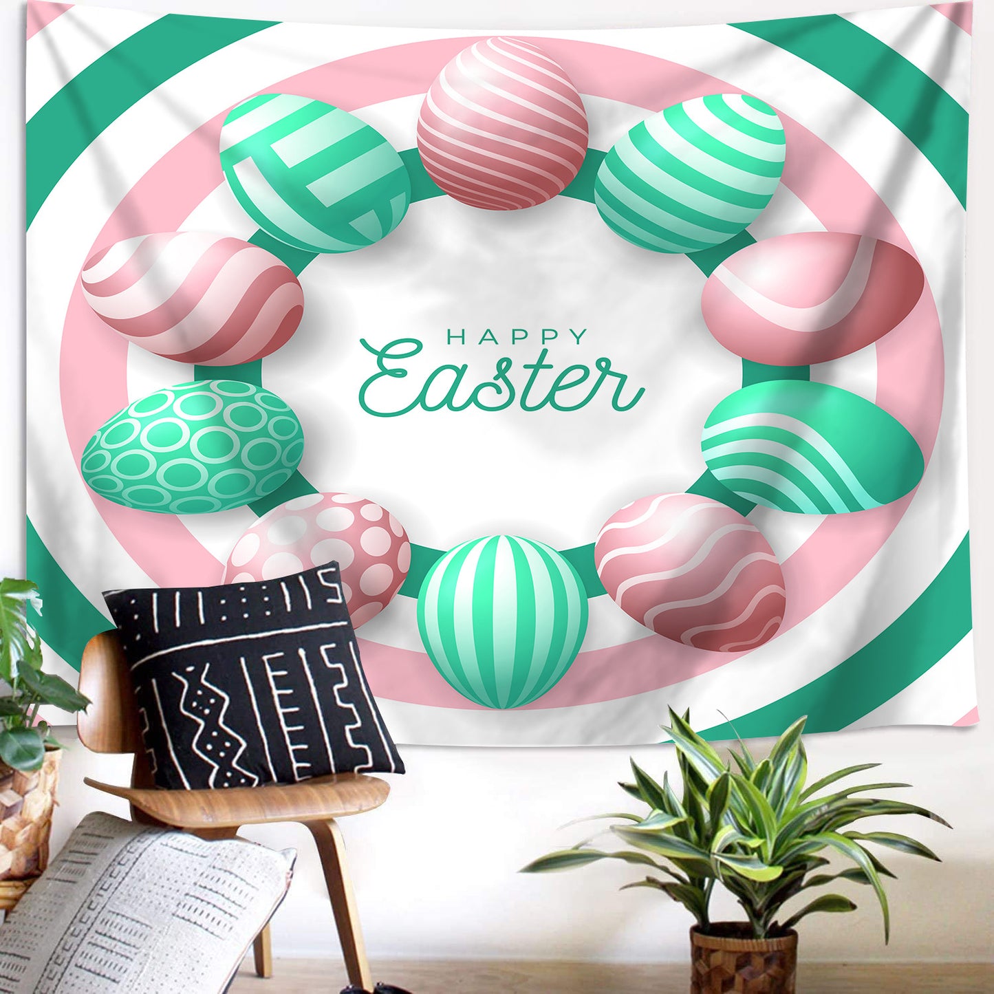 Customizable Easter Bunny & Eggs Party Banner Spring Easter Backdrop Perfect for Indoor/Outdoor Celebrations, Festive Photo Backdrop