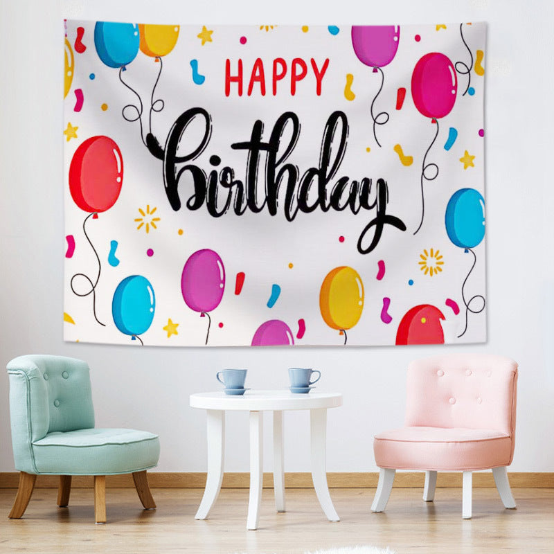 Customizable Happy Birthday Tapestry for Classroom & Office Decor, Festive Photo Booth Prop