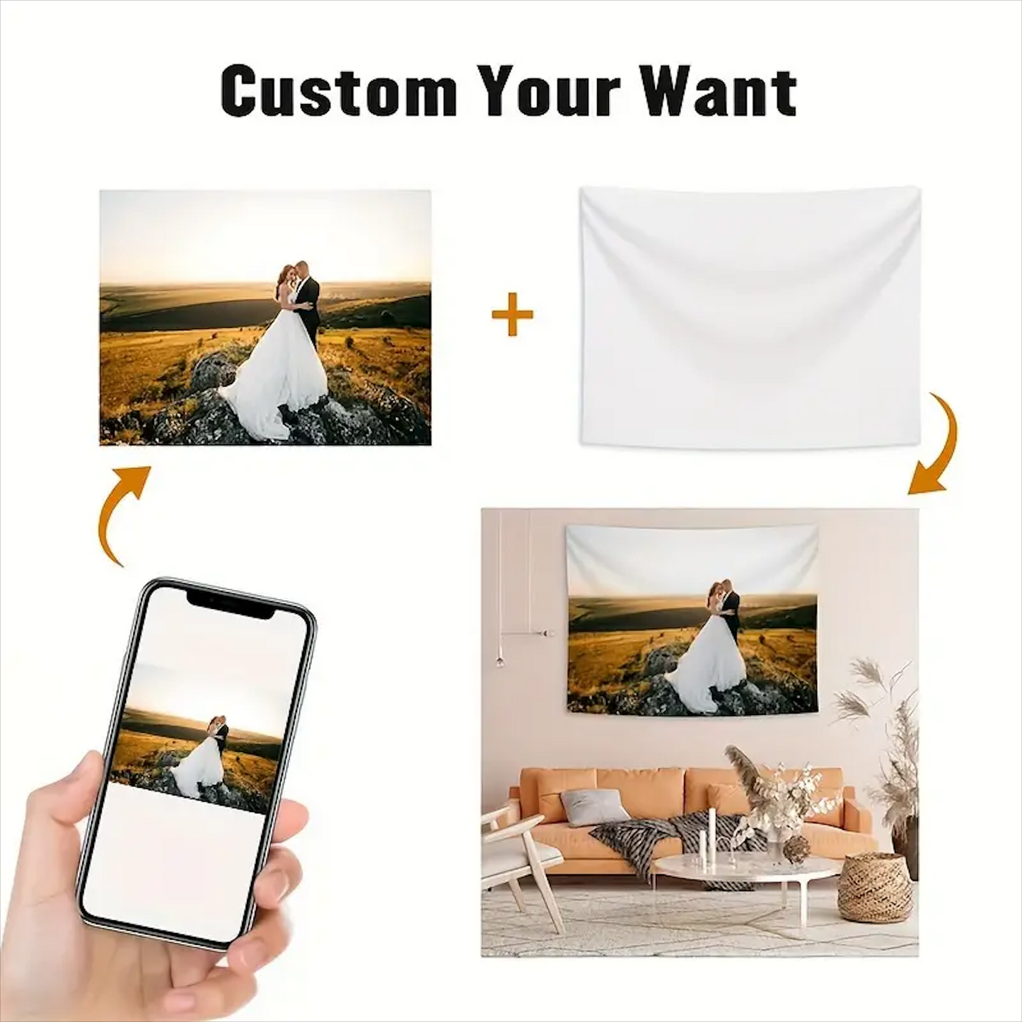 Customizable Tapestry Wall Hanging - Personalized Home Decor for Bedroom & Living Room with Free Installation Accessories