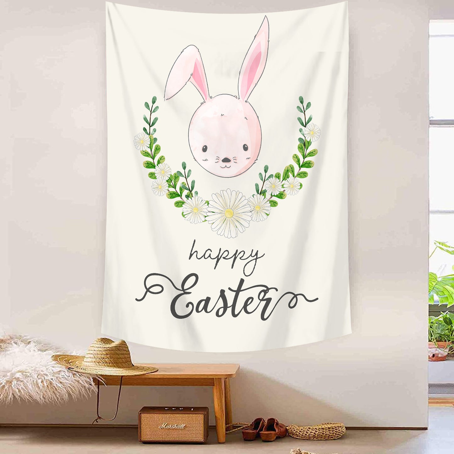 Customizable Easter Bunny & Eggs Party Banner Spring Easter Backdrop Perfect for Indoor/Outdoor Celebrations, Festive Photo Backdrop