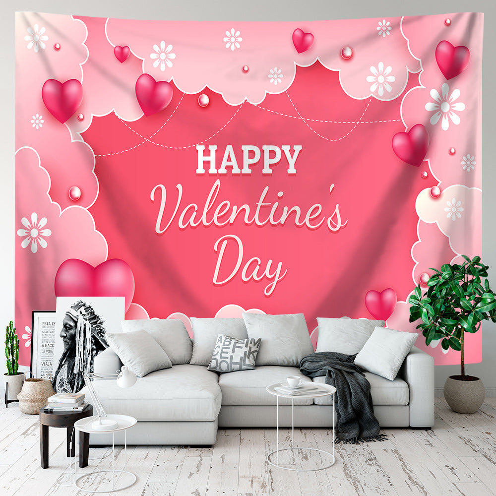 Customizable Happy Valentine's Day Tapestry Red Love Heart Shape Tapestry Decoration