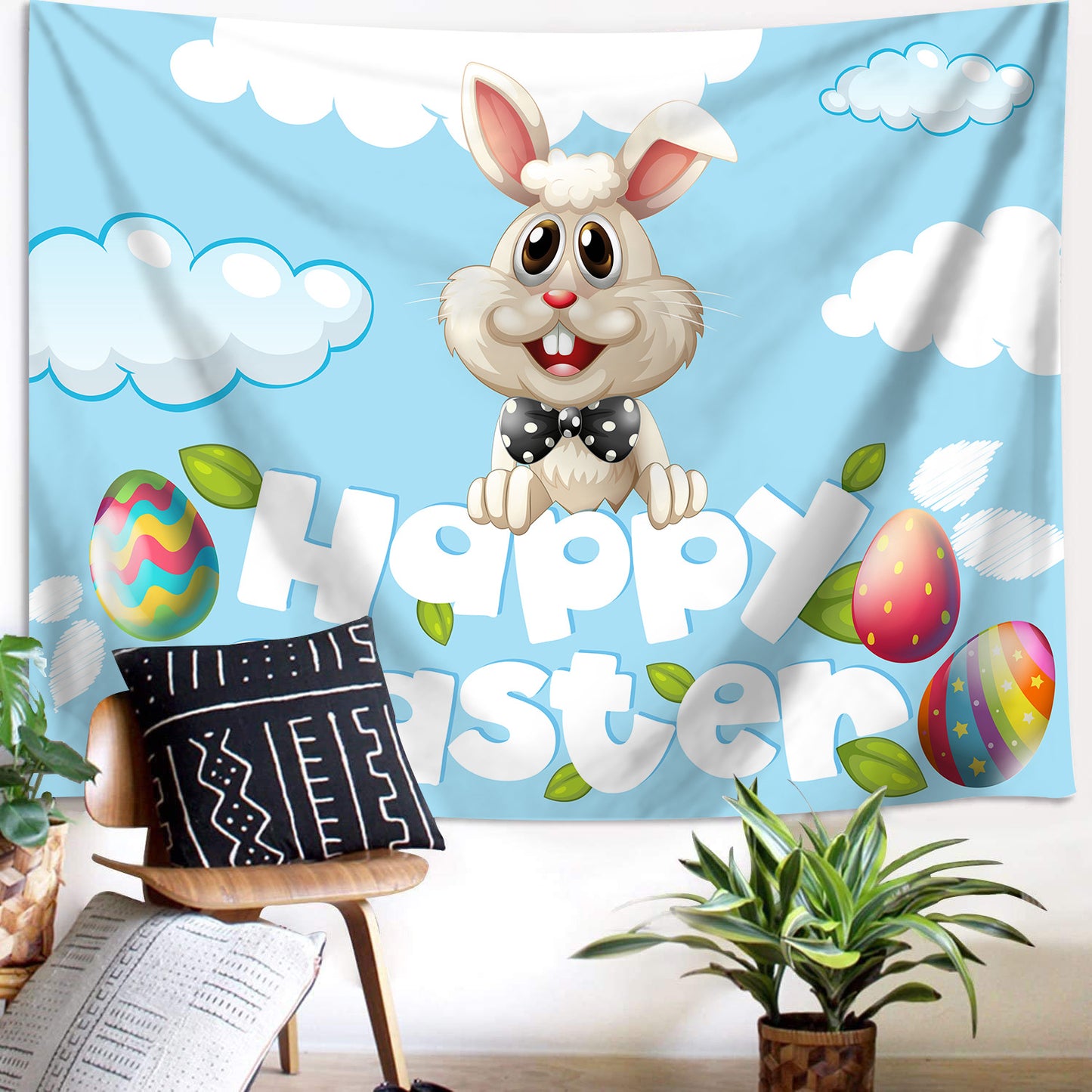 Customizable Easter Bunny & Eggs Party Banner Spring Easter Backdrop Perfect for Indoor/Outdoor Celebrations, Festive Photo Backdrop