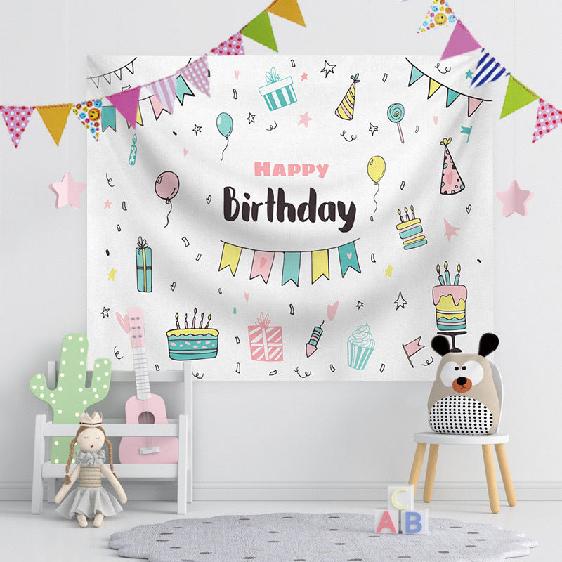 Customizable Happy Birthday Tapestry for Classroom & Office Decor, Festive Photo Booth Prop