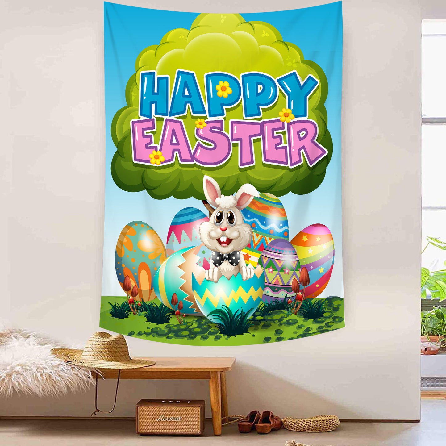 Customizable Easter Bunny & Eggs Party Banner Spring Easter Backdrop Perfect for Indoor/Outdoor Celebrations, Festive Photo Backdrop