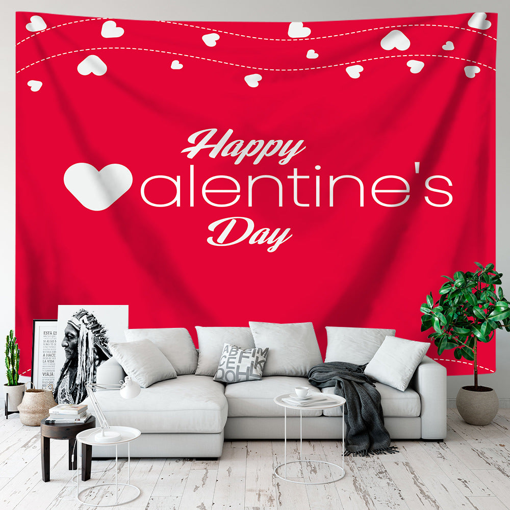 Customizable Happy Valentine's Day Tapestry Red Love Heart Shape Tapestry Decoration