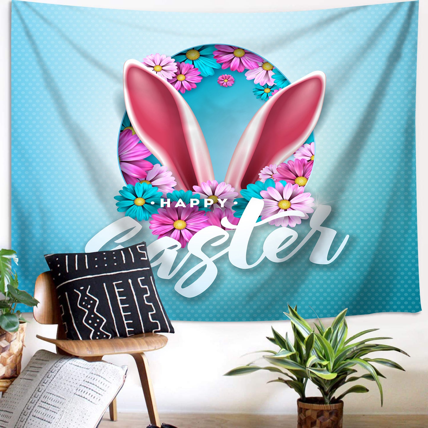 Customizable Easter Bunny & Eggs Party Banner Spring Easter Backdrop Perfect for Indoor/Outdoor Celebrations, Festive Photo Backdrop