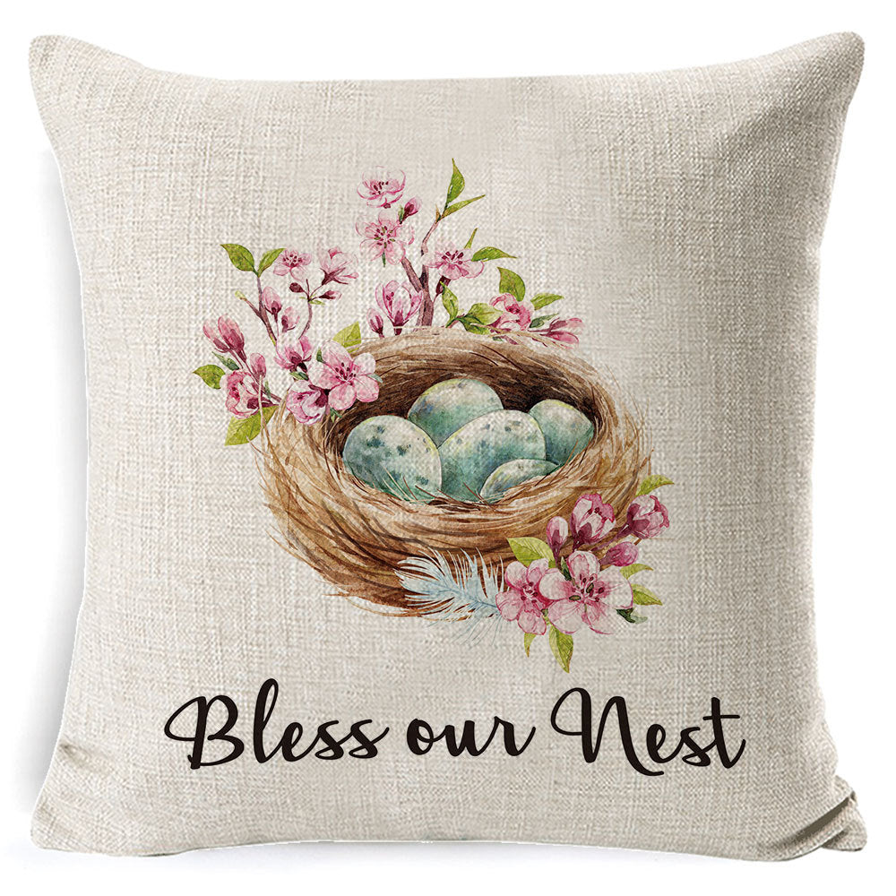 Customizable Easter Bunny Pillow Covers, 18x18 Inch, Bunny & Eggs Design, Woven Polyester, Decorative Cushion Covers for Living Room, Sofa, Bedroom