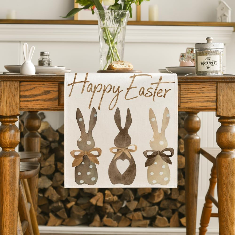 Customizable Easter Bunny and Carrot Design Polyester Table Runner, Rectangular, 13 x 72 Inches, for Indoor & Outdoor Spring Summer Party Decor, Kitchen and Farmhouse Table Decoration