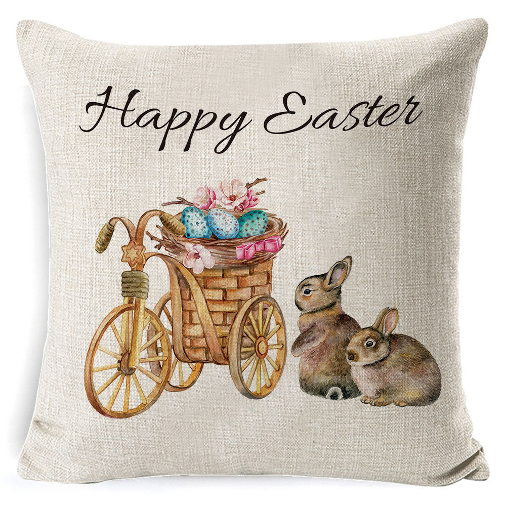 Customizable Easter Bunny Pillow Covers, 18x18 Inch, Bunny & Eggs Design, Woven Polyester, Decorative Cushion Covers for Living Room, Sofa, Bedroom