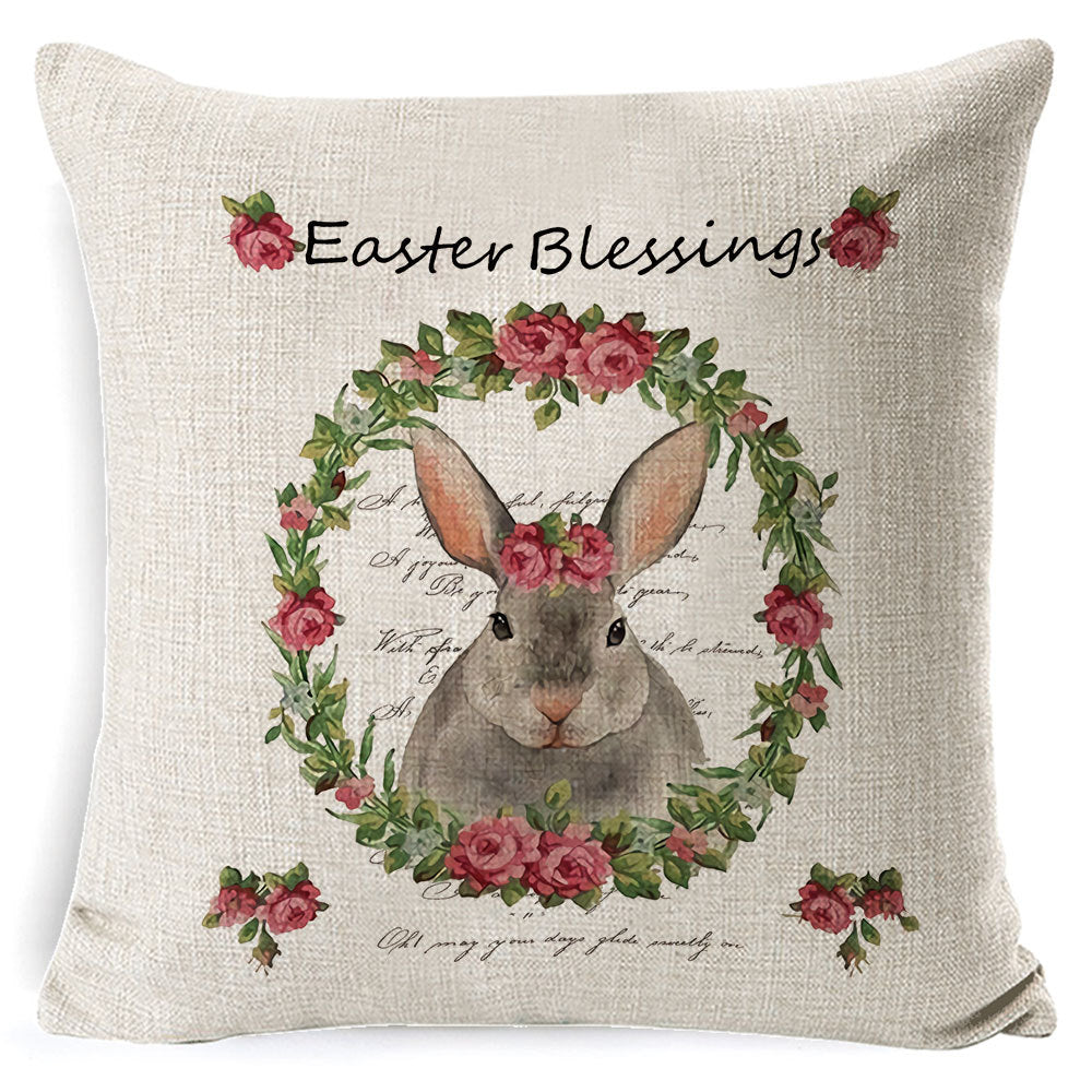 Customizable Easter Bunny Pillow Covers, 18x18 Inch, Bunny & Eggs Design, Woven Polyester, Decorative Cushion Covers for Living Room, Sofa, Bedroom