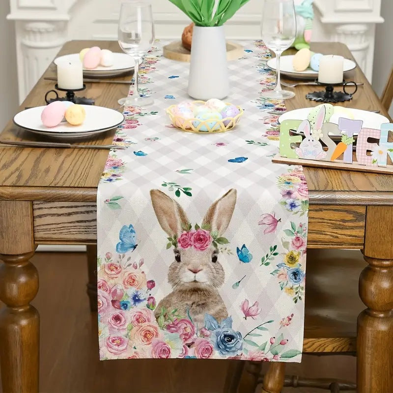 Customizable Easter Bunny and Carrot Design Polyester Table Runner, Rectangular, 13 x 72 Inches, for Indoor & Outdoor Spring Summer Party Decor, Kitchen and Farmhouse Table Decoration