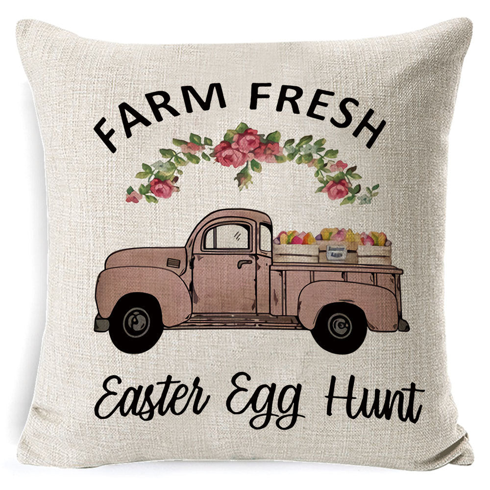 Customizable Easter Bunny Pillow Covers, 18x18 Inch, Bunny & Eggs Design, Woven Polyester, Decorative Cushion Covers for Living Room, Sofa, Bedroom