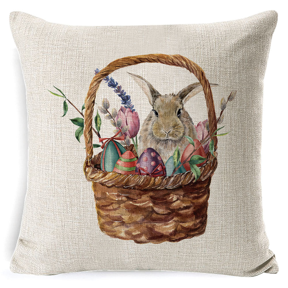 Customizable Easter Bunny Pillow Covers, 18x18 Inch, Bunny & Eggs Design, Woven Polyester, Decorative Cushion Covers for Living Room, Sofa, Bedroom