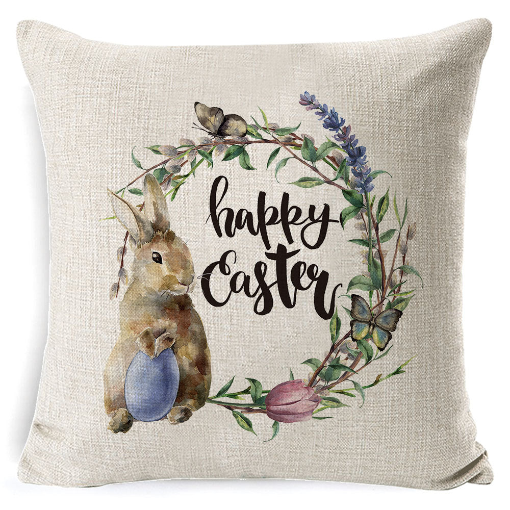 Customizable Easter Bunny Pillow Covers, 18x18 Inch, Bunny & Eggs Design, Woven Polyester, Decorative Cushion Covers for Living Room, Sofa, Bedroom