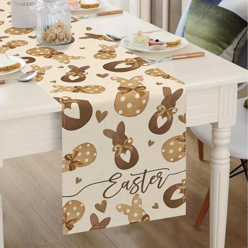 Customizable Easter Bunny and Carrot Design Polyester Table Runner, Rectangular, 13 x 72 Inches, for Indoor & Outdoor Spring Summer Party Decor, Kitchen and Farmhouse Table Decoration