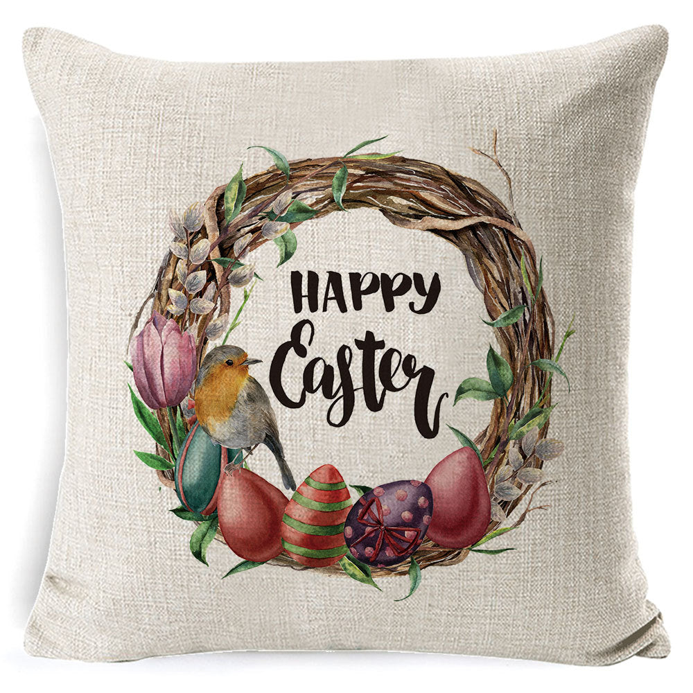 Customizable Easter Bunny Pillow Covers, 18x18 Inch, Bunny & Eggs Design, Woven Polyester, Decorative Cushion Covers for Living Room, Sofa, Bedroom