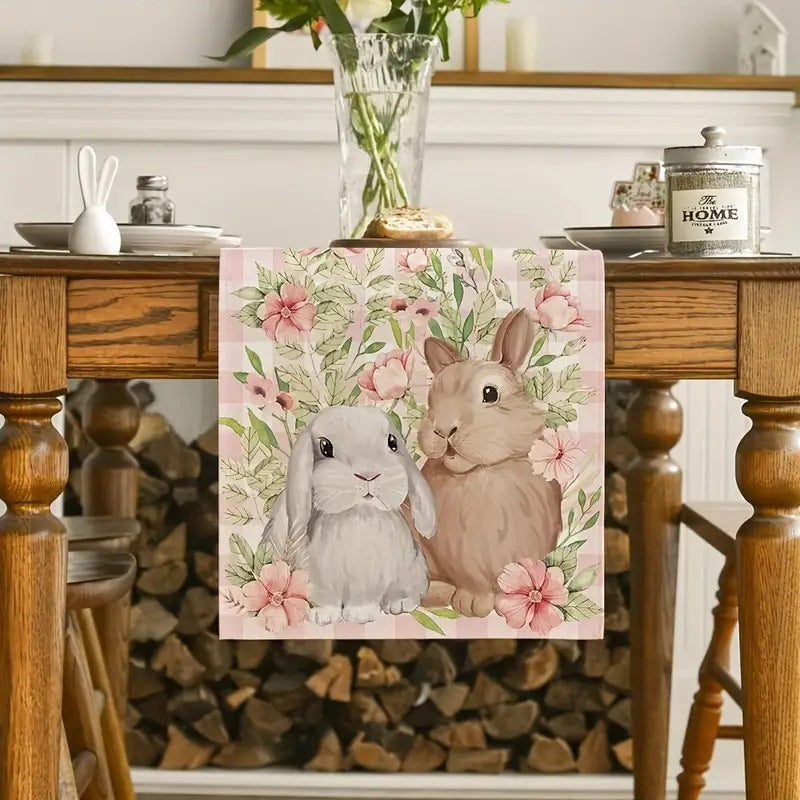 Customizable Easter Bunny and Carrot Design Polyester Table Runner, Rectangular, 13 x 72 Inches, for Indoor & Outdoor Spring Summer Party Decor, Kitchen and Farmhouse Table Decoration