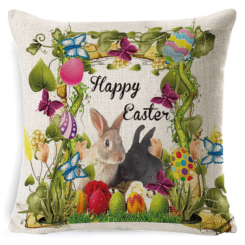 Customizable Easter Bunny Pillow Covers, 18x18 Inch, Bunny & Eggs Design, Woven Polyester, Decorative Cushion Covers for Living Room, Sofa, Bedroom